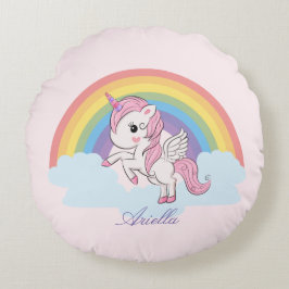 Niedlich Pink Baby Unicorn und Rainbow Rundes Kissen