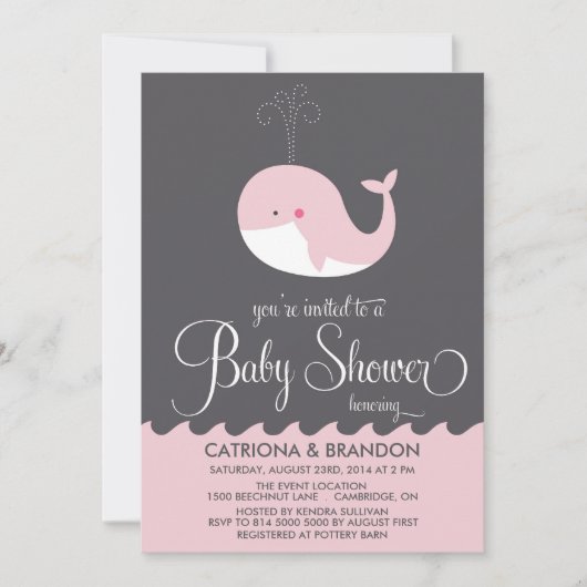 Niedlich Pink Baby Whale Baby Shower Einladungen (Vorderseite)