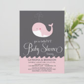 Niedlich Pink Baby Whale Baby Shower Einladungen (Stehend Vorderseite)