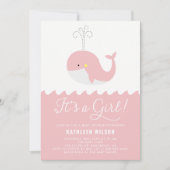 Niedlich Pink Baby Whale Es ist eine Girl Baby Dus Einladung (Vorderseite)