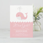 Niedlich Pink Baby Whale Es ist eine Girl Baby Dus Einladung (Stehend Vorderseite)