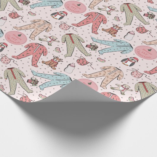 Niedlich Pink Baby's First Christmas Personalisier Geschenkpapier (Ecke)