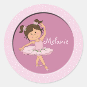 Niedlich Pink Ballerina 4 Individuelle Name Runder Aufkleber