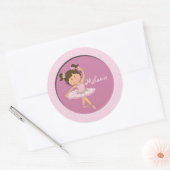 Niedlich Pink Ballerina 4 Individuelle Name Runder Aufkleber (Umschlag)