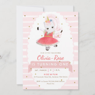 Niedlich Pink Ballerina Einhorn Glitzer Girl Birth Einladung