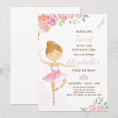 Niedlich Pink Ballerina Geburtstagseinladung Einladung (Vorne/Hinten)