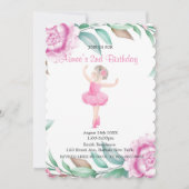 Niedlich Pink Ballerina Peony Einladung zum Geburt (Vorderseite)