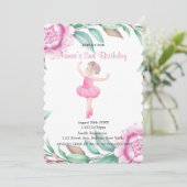Niedlich Pink Ballerina Peony Einladung zum Geburt (Stehend Vorderseite)