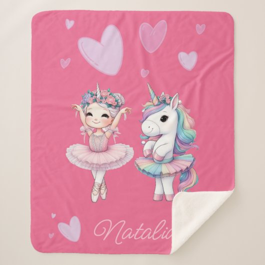 Niedlich Pink Ballerina Unicorn Sherpa Blanket Sherpadecke (Vorderseite)