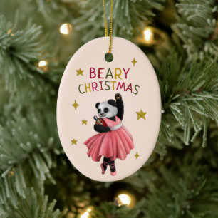 Niedlich Pink Ballett Tanz Panda Beary Weihnachten Keramik Ornament