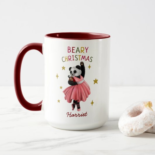 Niedlich Pink Ballett Tanz Panda Beary Weihnachten Tasse (Mit Donut)