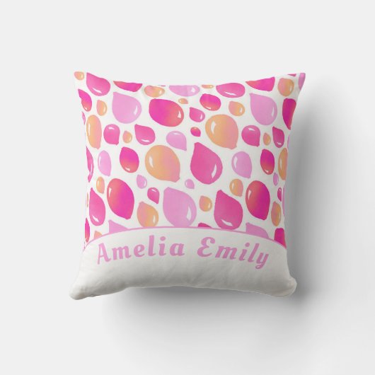 Niedlich Pink Balloon Girly Pattern Girl Name Kissen (Rückseite)