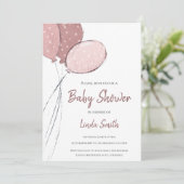 Niedlich Pink Balloons Girl Baby Dusche Einladung (Stehend Vorderseite)