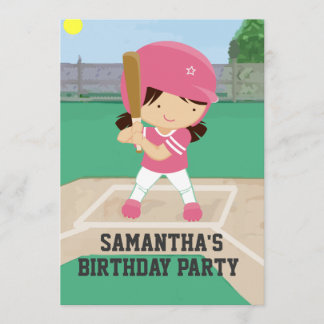 Niedlich Pink Baseball Girl Geburtstagsparty Einladung