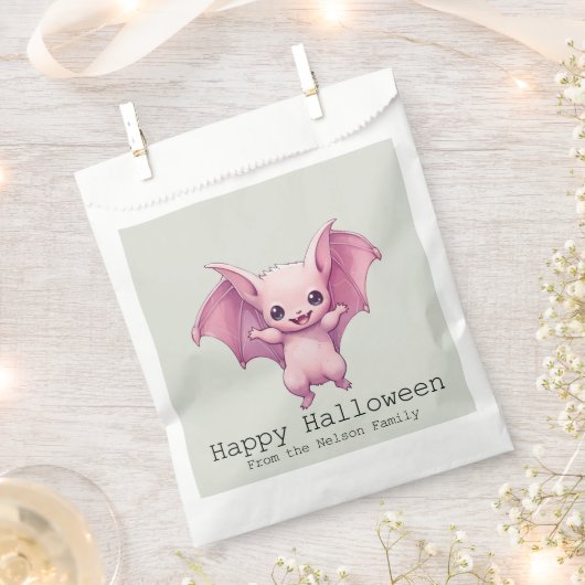 Niedlich Pink Bat Green Happy Halloween Geschenktütchen (Ausgeschnitten)