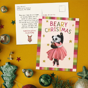 Niedlich Pink Beary Weihnachtsballett Tanz Panda Feiertagspostkarte