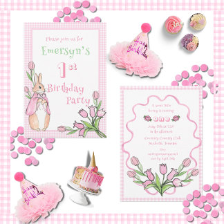 Niedlich Pink Beatrix Potter 1. Geburtstagsparty Einladung