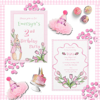 Niedlich Pink Beatrix Potter 2. Geburtstag Party Einladung