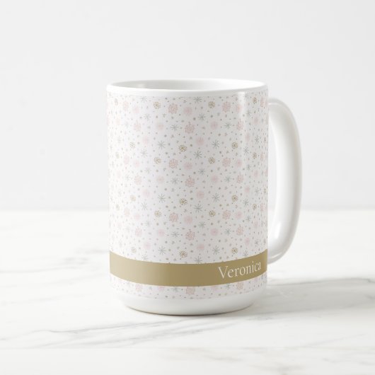Niedlich Pink & Beige Snowflake Muster Weihnachtsn Kaffeetasse (VorderseiteRechts)