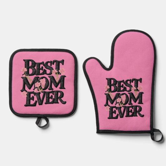 Niedlich Pink Beste Mama je Ofenhandschuh & Topflappen-Set (Vorderseite)