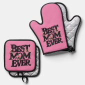 Niedlich Pink Beste Mama je Ofenhandschuh & Topflappen-Set (Vorderseite/Rückseite)