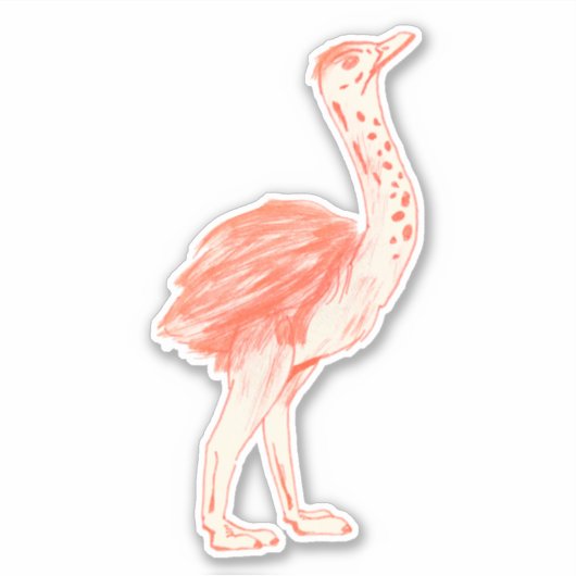 Niedlich Pink Bird Artistic Baby Ostrich Aufkleber (Vorderseite)