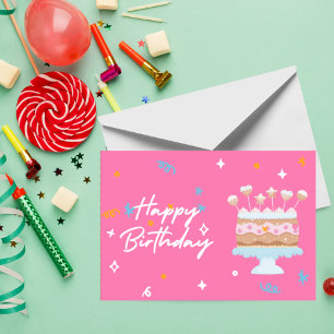 Niedlich Pink Birthday Cake Card - Sweet Birthday Dankeskarte