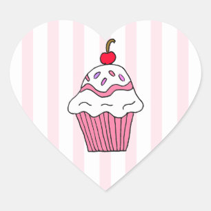 Niedlich Pink Birthday Cupcake Herz-Aufkleber