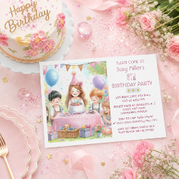 Niedlich Pink Birthday Girl Party Einladung