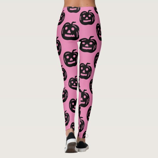 Niedlich Pink Black Kürbislaterne Halloween Costum Leggings (Rückseite)