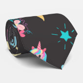 Niedlich Pink Black Unicoron Rainbow Floral Stars Krawatte (Gerollt)