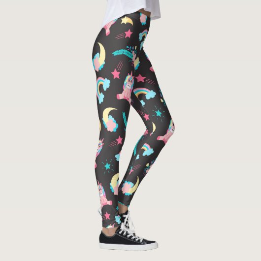 Niedlich Pink Black Unicoron Rainbow Floral Stars Leggings (Rechts)