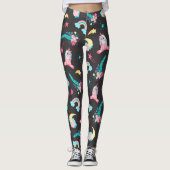 Niedlich Pink Black Unicoron Rainbow Floral Stars Leggings (Vorderseite)