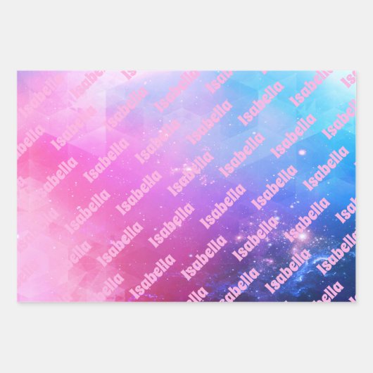 Niedlich Pink Blau Lila Kleine Girls Weltraum Geschenkpapier Set (Vorderseite 2)