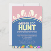 Niedlich Pink Blauer Frühling Bunny Ostereier Jagd Einladung (Vorderseite)