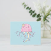 Niedlich Pink Blue Cartoons Jellyfish Postkarte (Stehend Vorderseite)
