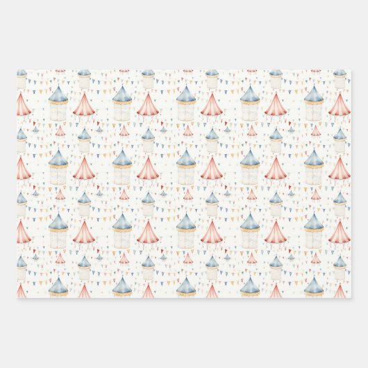 Niedlich Pink Blue Circus Tents Baby Dusche Kinder Geschenkpapier Set (Vorderseite 2)