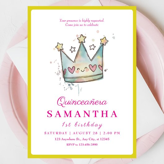 Niedlich Pink Blue Crocess Princess Erster Geburts Einladung