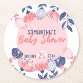 Niedlich Pink Blue Flowers Botanical Baby Dusche Runder Pappuntersetzer (Vorderseite)