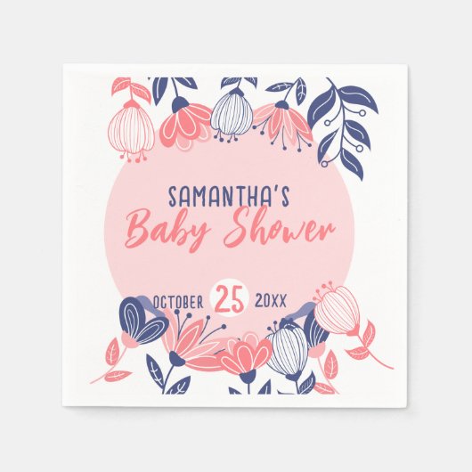 Niedlich Pink Blue Flowers Botanical Baby Dusche Serviette (Vorderseite)