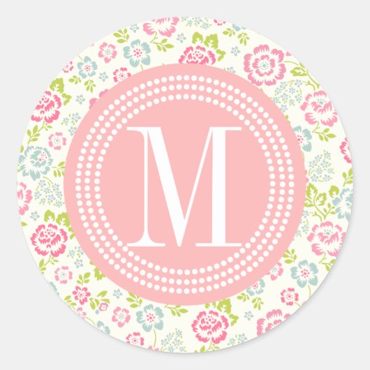 Niedlich Pink & Blue Girl Blumenblume Personalisie Runder Aufkleber (Vorderseite)