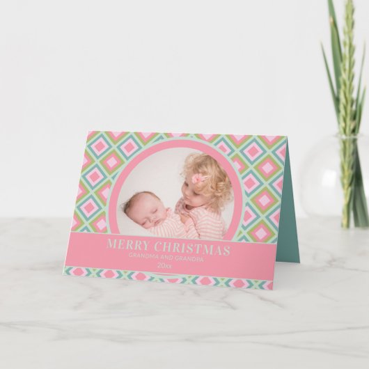 Niedlich Pink Blue Green Weihnachten Großeltern Fo (Vorderseite)
