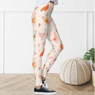 Niedlich Pink Blue Hen Hühnchen Floral Leggings