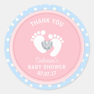Niedlich Pink Blue Polka Dot Baby Shower Gender Re Runder Aufkleber