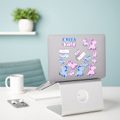Niedlich Pink Blue Unicorns Kinder Name Aufkleber (Laptop auf Schreibtisch)