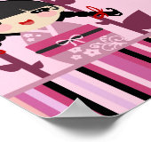 Niedlich Pink Blume Kokeshi Poster (Ecke)