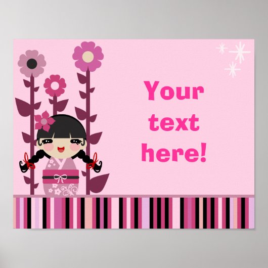 Niedlich Pink Blume Kokeshi Poster (Vorne)