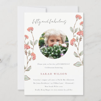 Niedlich Pink Blume Wreath Foto 50. Geburtstag Ein Dankeskarte