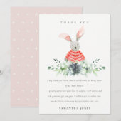 Niedlich Pink Blush Bunny Garden Foliage Babydusch Dankeskarte (Vorne/Hinten)