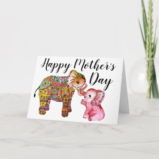 Niedlich Pink Boho Baby Elephant Happy Mütter Day Karte (Vorderseite)